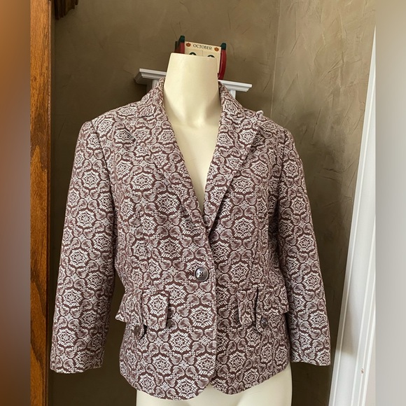 Worthington Short Blazer Jacket Women’s Sable Brown Jacquard/ Tapestry Geometric - Picture 12 of 12